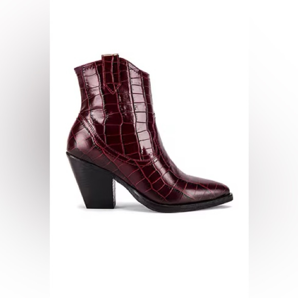 All Saints Women’s 37 Bootie Red Rolene Shiny Croc Leather Berry Cowgirl Western